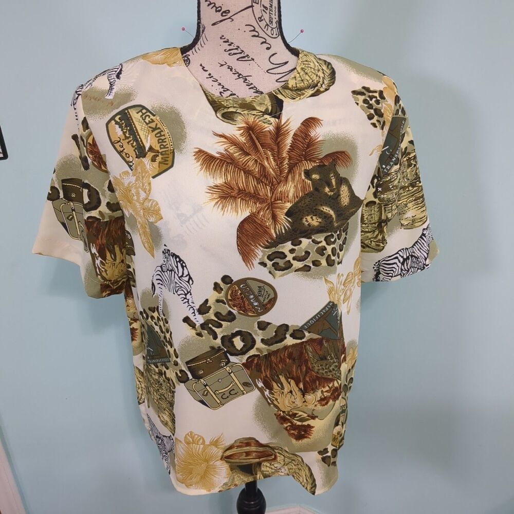 Vintage Kathy Che safari print S Sleeve Top small